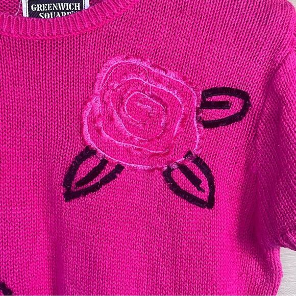 Vintage Greenwich Square Knit Pink Rose Balloon Cap Sleeves - Picture 4 of 8